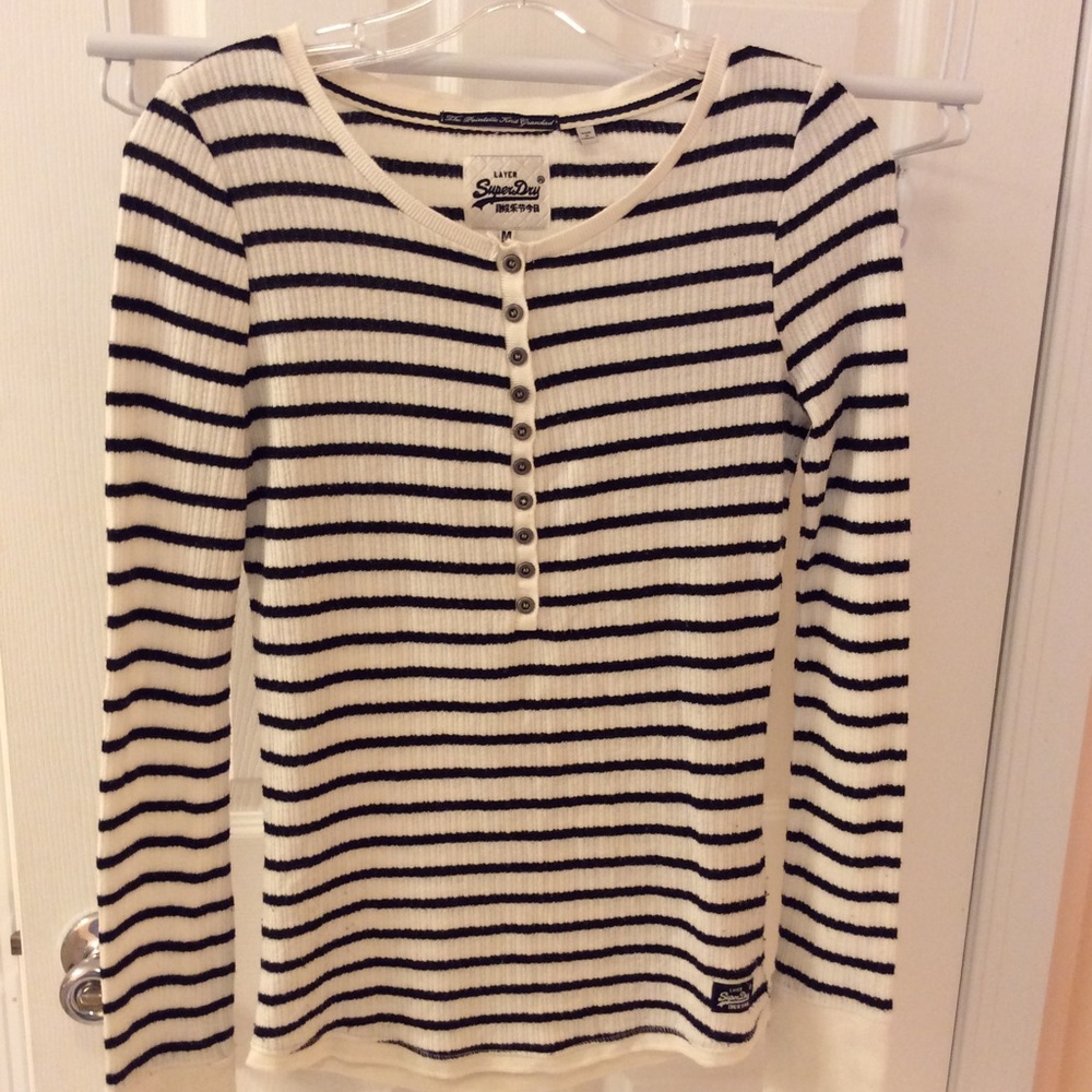 Super Dry Long Sleeved Striped Knit Top